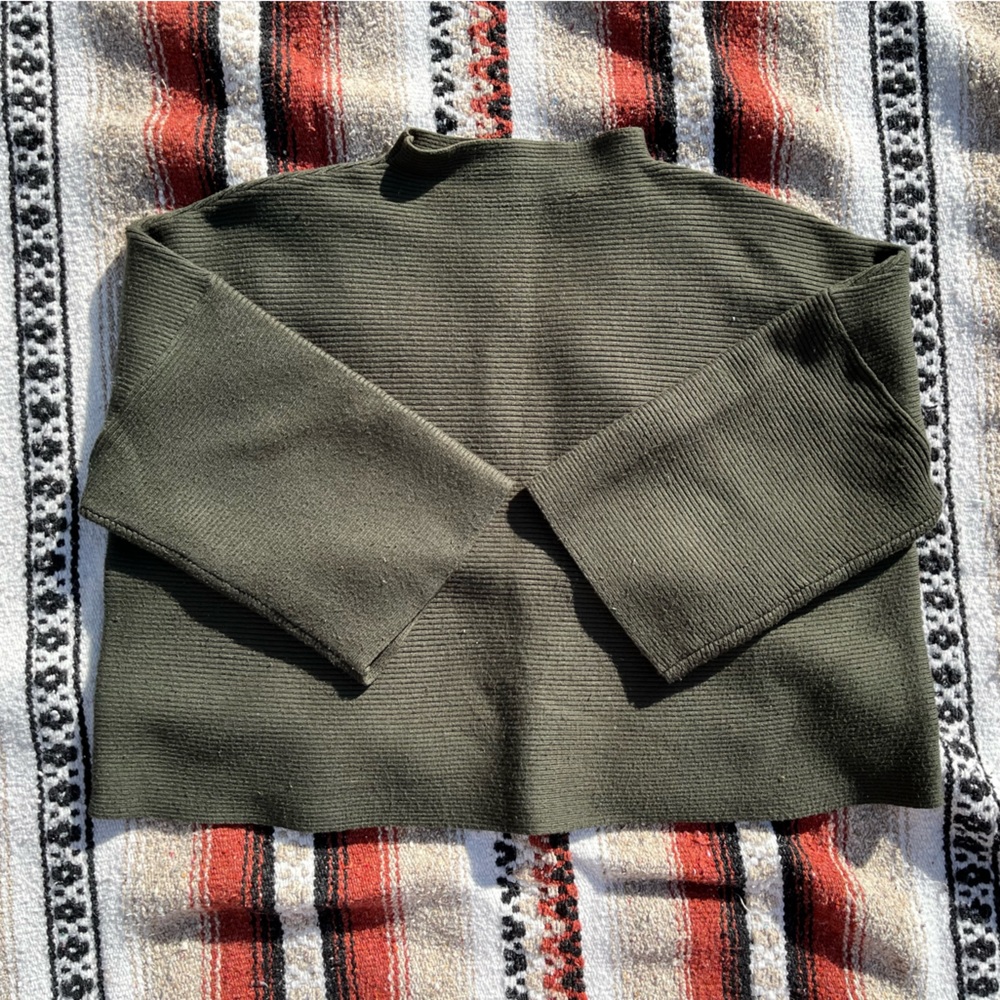 Green Mock-Neck Ribbed Sweater